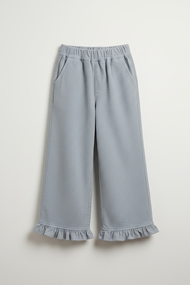 Pantalon Velours Côtelé Gris Volants Ample Fille - Cordé - vue 3