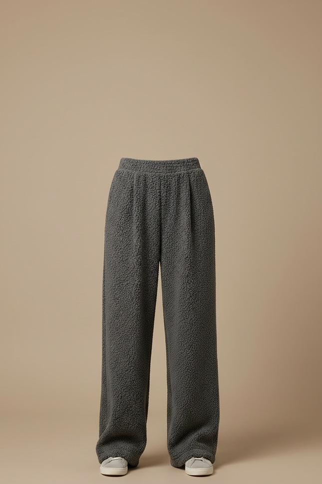 Pantalon Velours Gris Bouclé Large Confortable Femme - vue 3