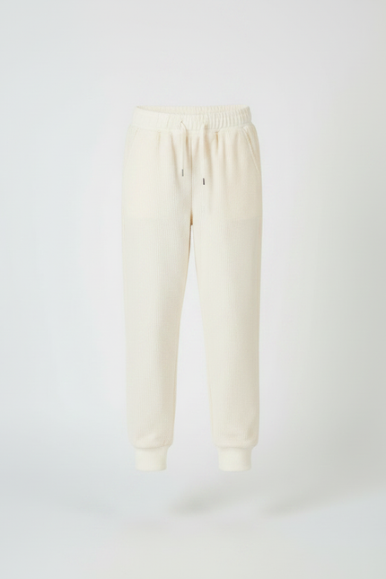 Pantalon Velours Côtelé Écru Ample Confortable Fille - Blanc Cordé - vue 3