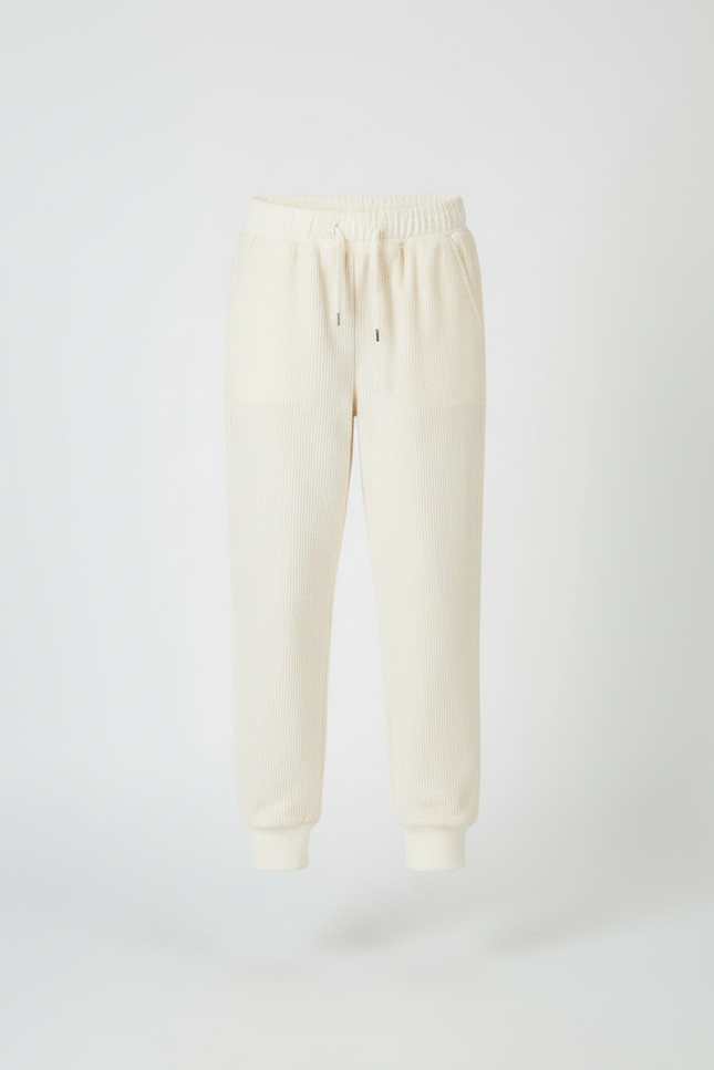 Pantalon Velours Côtelé Écru Ample Confortable Fille - Blanc Cordé - vue 3