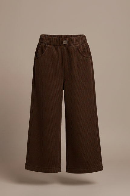 Pantalon Velours Marron Côtelé Ample Enfant Hiver - Cordé - vue 3