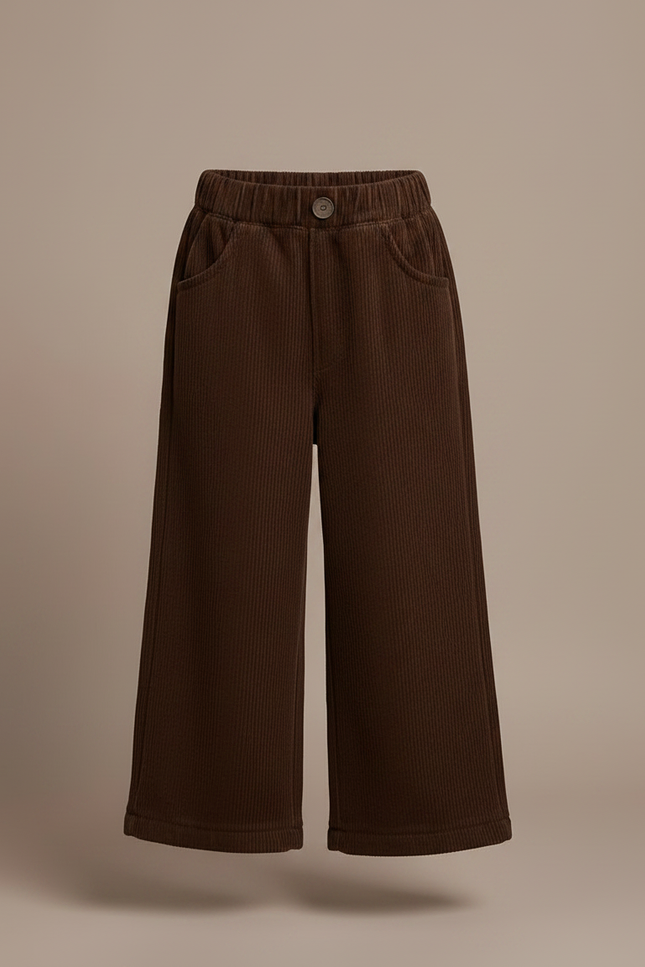 Pantalon Velours Marron Côtelé Ample Enfant Hiver - Cordé - vue 3