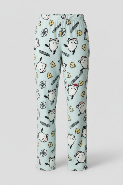 Pantalon Velours Bleu Imprimé Kawaii Ample Doux - vue 3