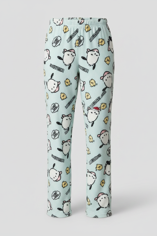 Pantalon Velours Bleu Imprimé Kawaii Ample Doux - vue 3