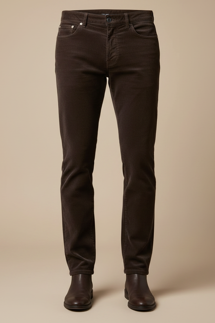 Pantalon Velours Marron Côtelé Droit Homme Stretch - Cordé - vue 3