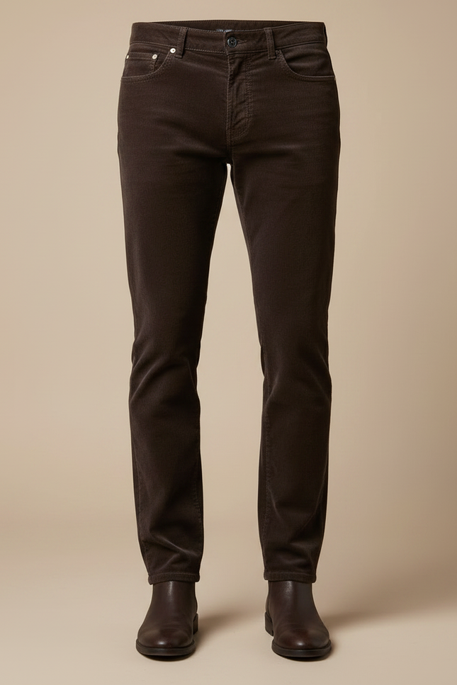Pantalon Velours Marron Côtelé Droit Homme Stretch - Cordé - vue 3