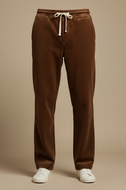 Pantalon Velours Côtelé Marron Droit Homme Décontracté - Cordé - vue 3