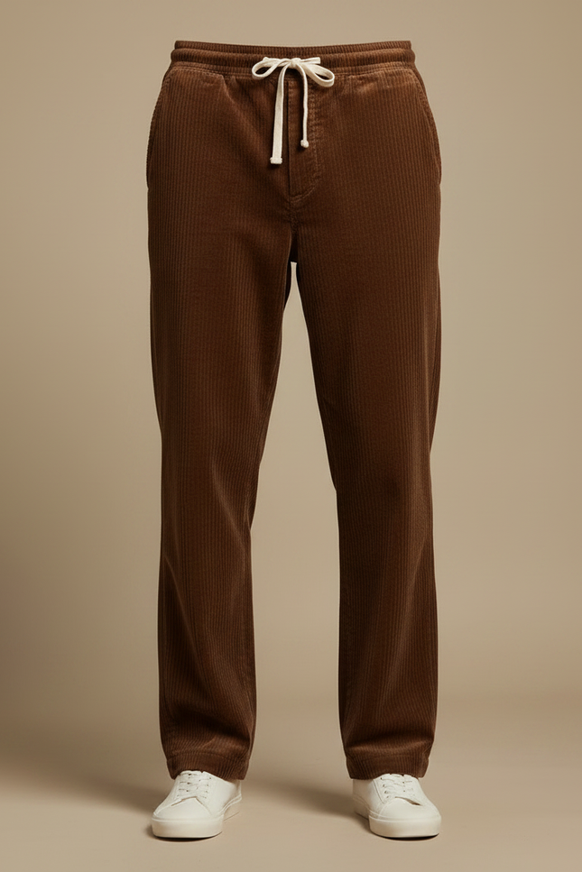 Pantalon Velours Côtelé Marron Droit Homme Décontracté - Cordé - vue 3