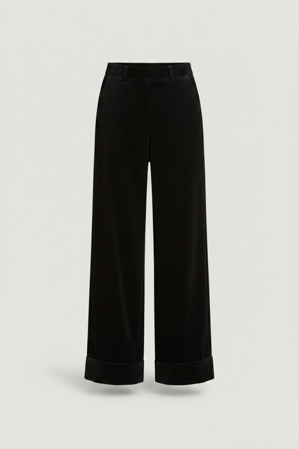 Pantalon Velours Noir Large Décontracté Femme - Cordé - vue 3