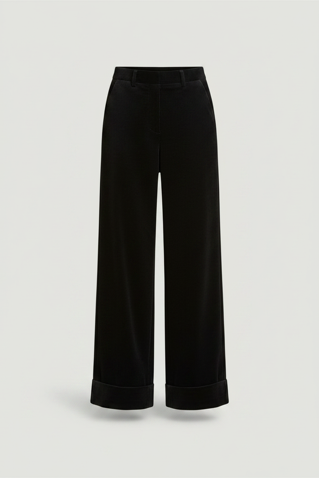 Pantalon Velours Noir Large Décontracté Femme - Cordé - vue 3