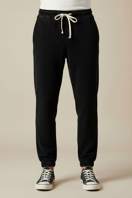 Pantalon Velours Côtelé Noir Décontracté Cordon Homme - vue 3