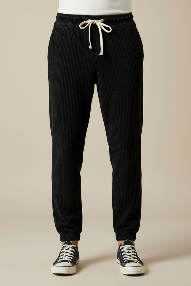 Pantalon Velours Côtelé Noir Décontracté Cordon Homme - vue 3