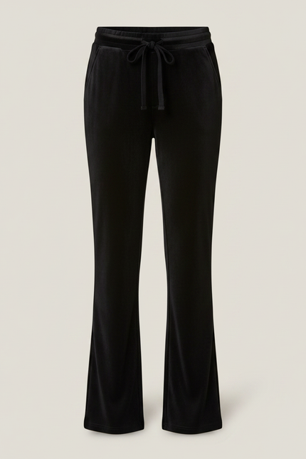Pantalon Velours Noir Évasé Fluide Cordon Femme - vue 3