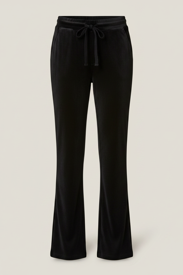 Pantalon Velours Noir Évasé Fluide Cordon Femme - vue 3