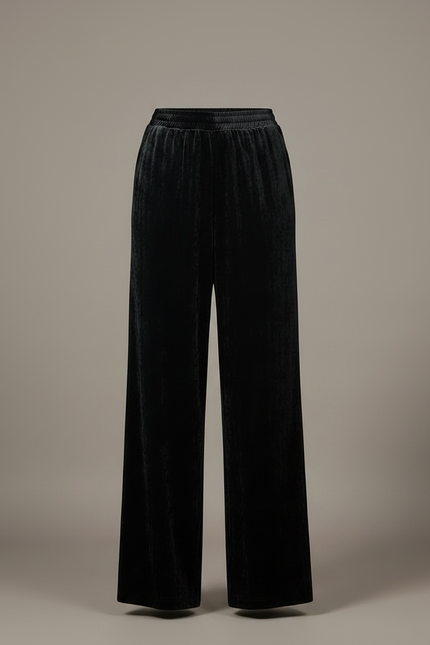 Pantalon Velours Noir Ample Fluide Élégant Femme - vue 3