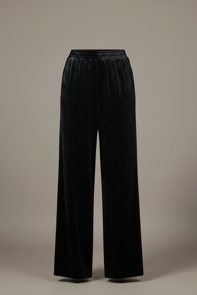 Pantalon Velours Noir Ample Fluide Élégant Femme - vue 3
