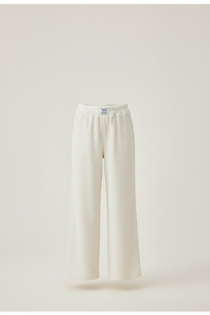 Pantalon Velours Écru Côtelé Ample Fille Décontracté - Beige Cordé - vue 3