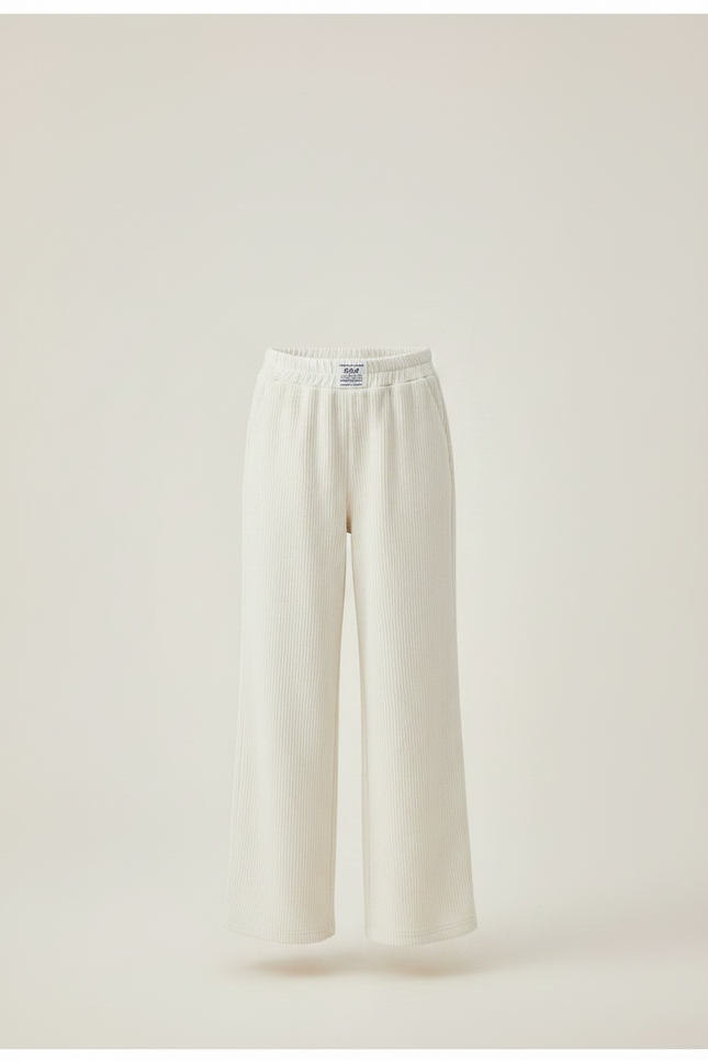 Pantalon Velours Écru Côtelé Ample Fille Décontracté - Beige Cordé - vue 3