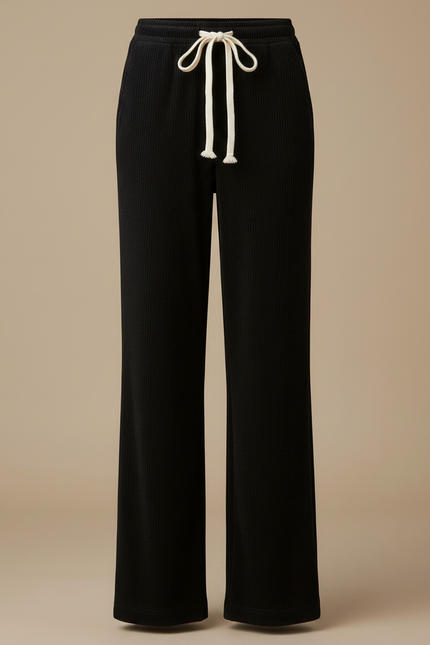 Pantalon Velours Noir Côtelé Ample Fluide Décontracté - Cordé - vue 3
