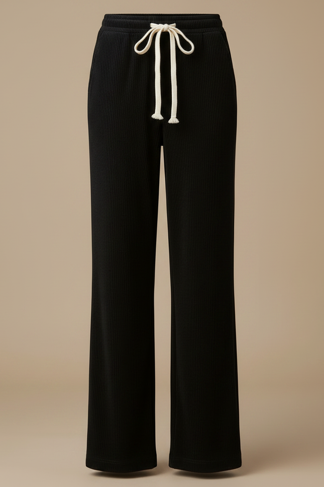 Pantalon Velours Noir Côtelé Ample Fluide Décontracté - Cordé - vue 3