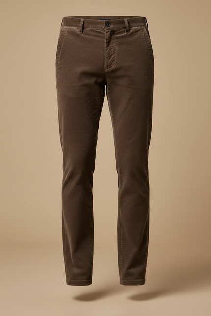 Pantalon Velours Côtelé Marron Homme Droit Élégant - Cordé - vue 3