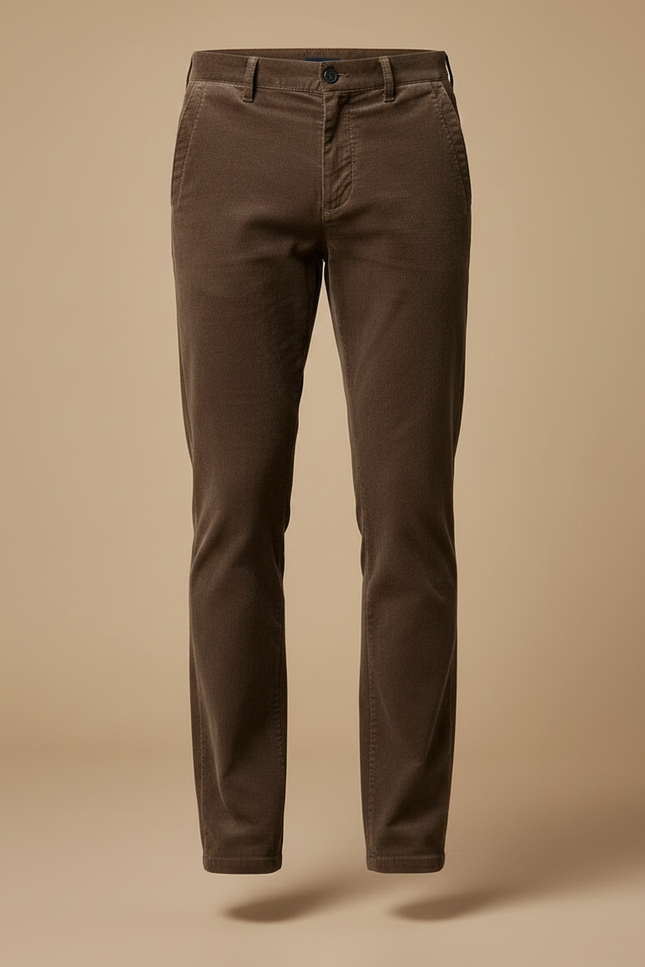 Pantalon Velours Côtelé Marron Homme Droit Élégant - Cordé - vue 3