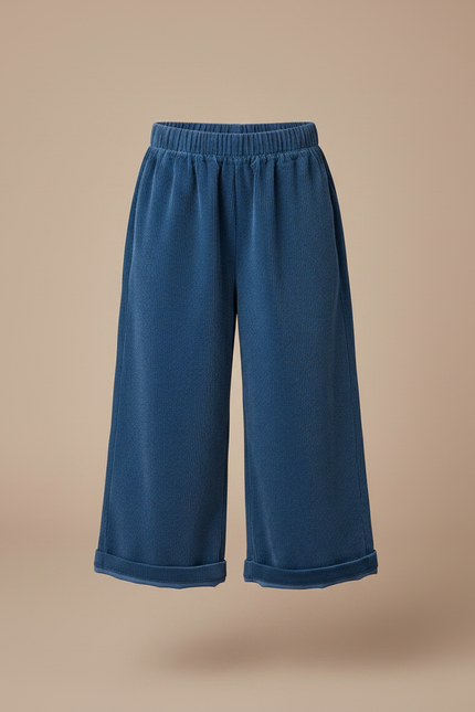 Pantalon Velours Bleu Côtelé Ample Élastique Enfant - Cordé - vue 3