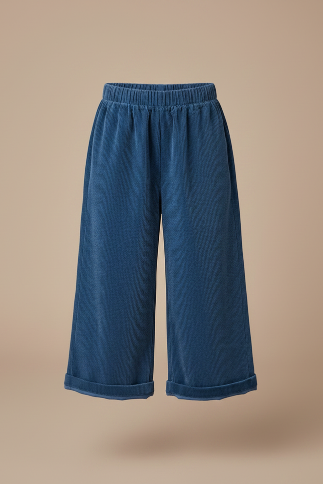 Pantalon Velours Bleu Côtelé Ample Élastique Enfant - Cordé - vue 3