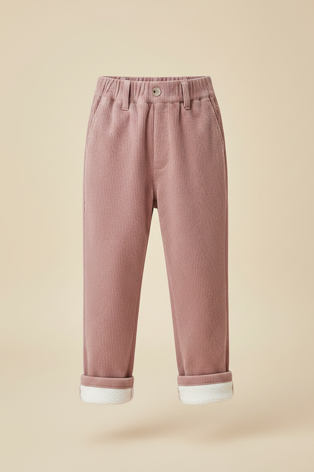 Pantalon Velours Rose Côtelé Doublé Chaud Ample Enfant - vue 3