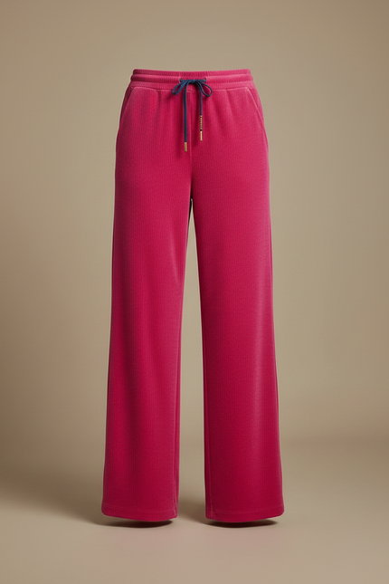 Pantalon Velours Fuchsia Côtelé Large Décontracté Femme - Rose Cordé - vue 3