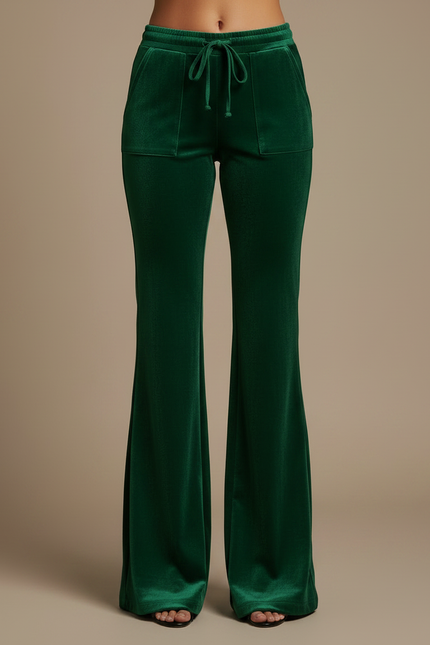 Pantalon Velours Vert Émeraude Fluide Décontracté Femme - vue 3
