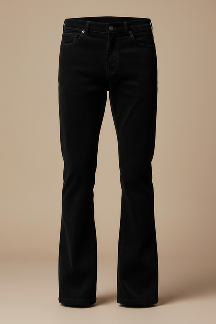 Pantalon Velours Noir Évasé Homme Côtelé Classique - vue 3
