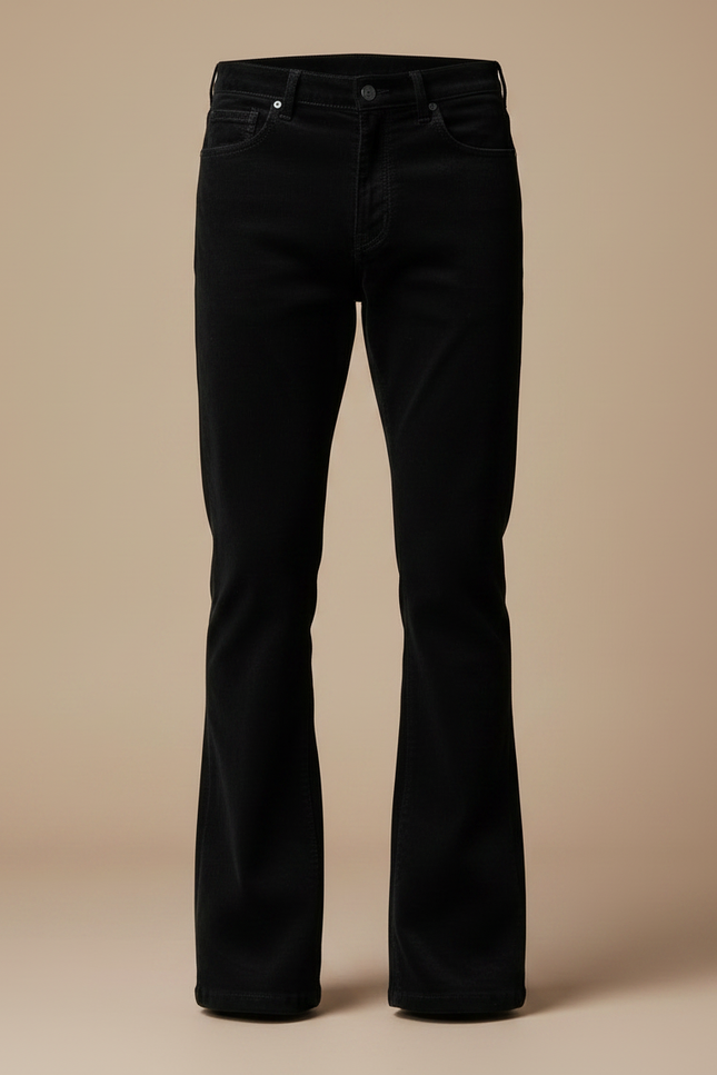 Pantalon Velours Noir Évasé Homme Côtelé Classique - vue 3