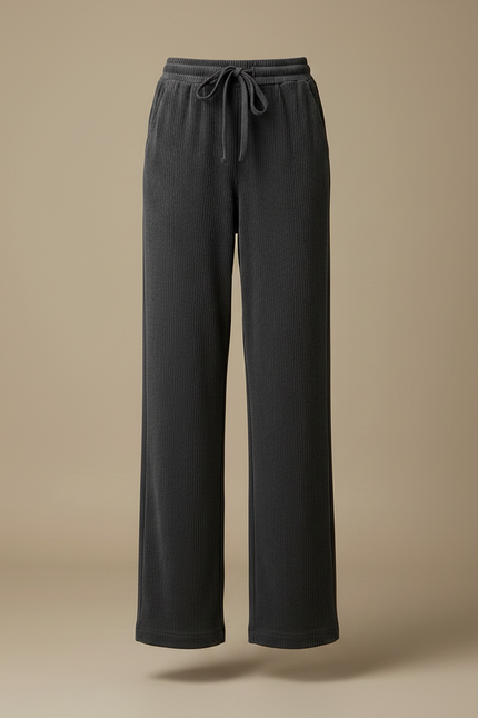 Pantalon Velours Gris Côtelé Large Décontracté Cordon - Cordé - vue 3
