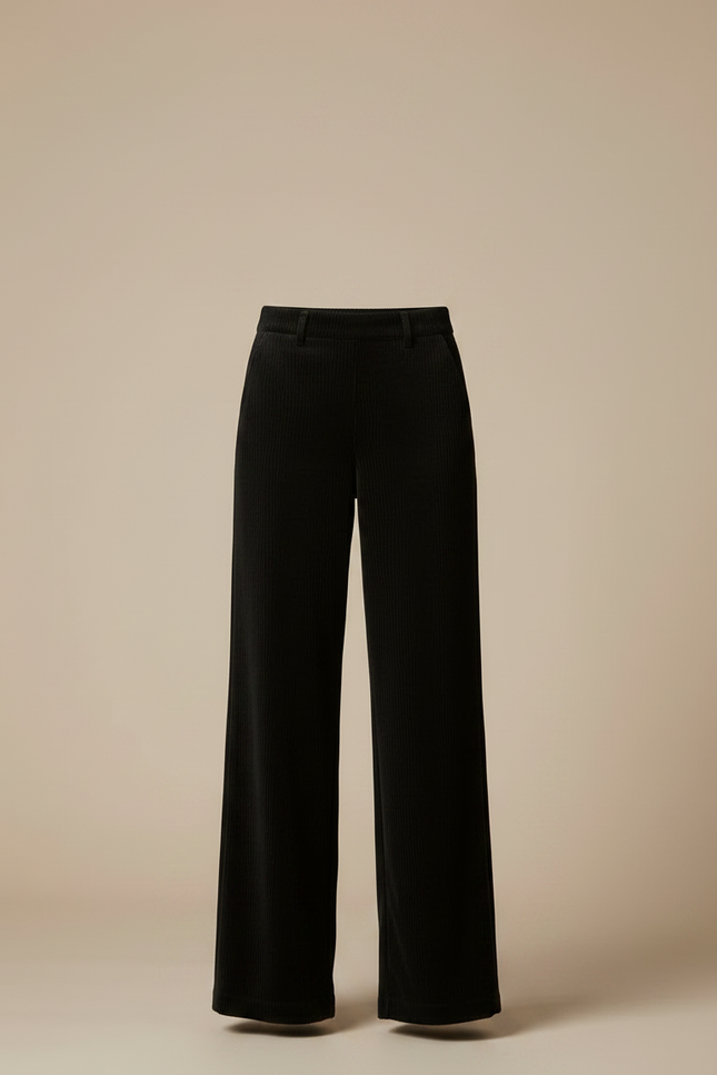 Pantalon Velours Noir Côtelé Large Droit Décontracté - Cordé - vue 3