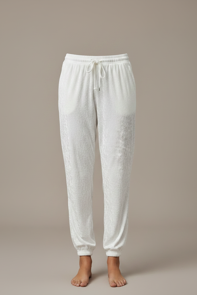 Pantalon Jogging Femme Velours - Blanc - vue 3