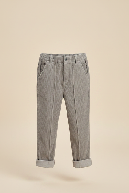 Pantalon Velours Fille Gris Pince - Cordé - vue 3