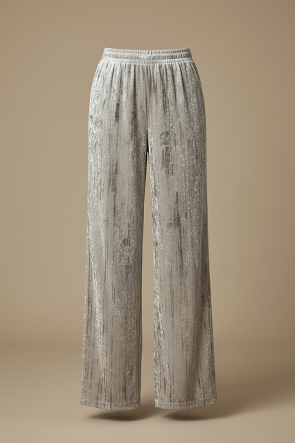 Pantalon Velours Plissé Ample Drapé Élastique Beige - Argenté - vue 3