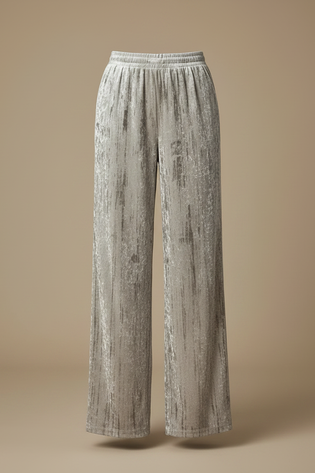 Pantalon Velours Plissé Ample Drapé Élastique Beige - Argenté - vue 3