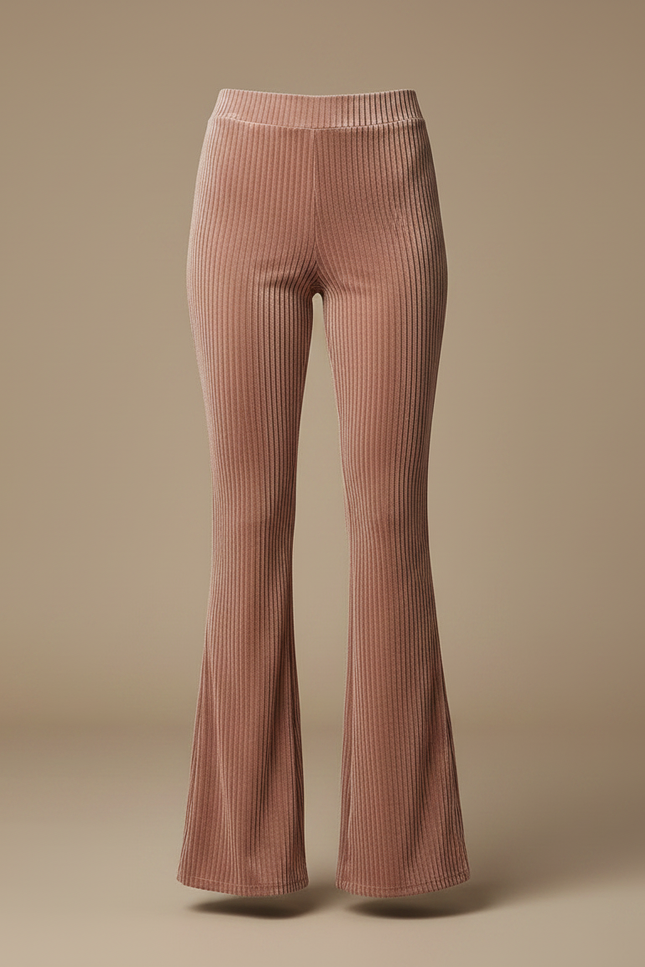 Pantalon Velours Côtelé Évasé Rose Confortable Élégant - Cordé - vue 3
