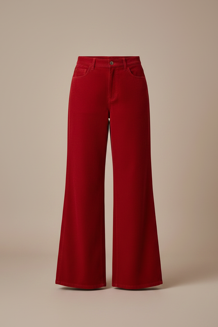 Pantalon Velours Rouge Ample Côtelé Évasé Femme - Cordé - vue 3
