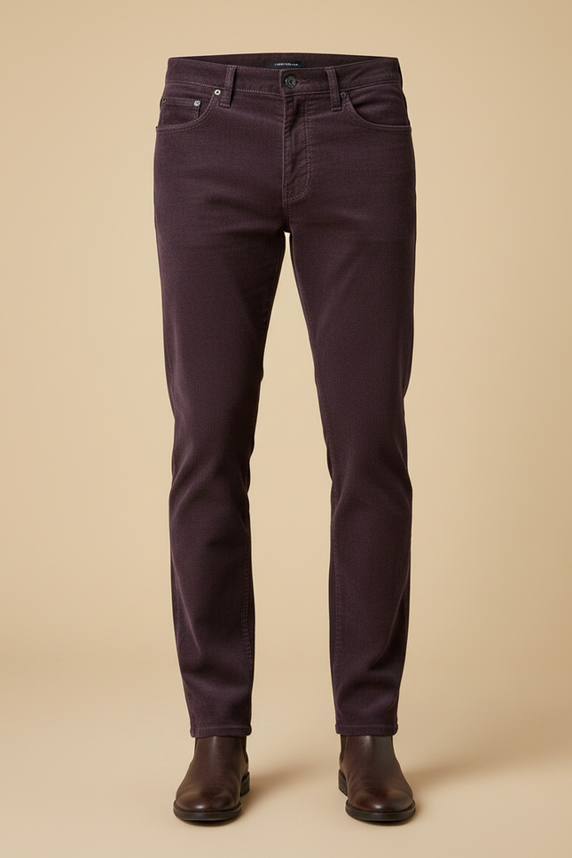 Pantalon Velours Cotelé Slim Homme - Bordeaux Cordé - vue 3
