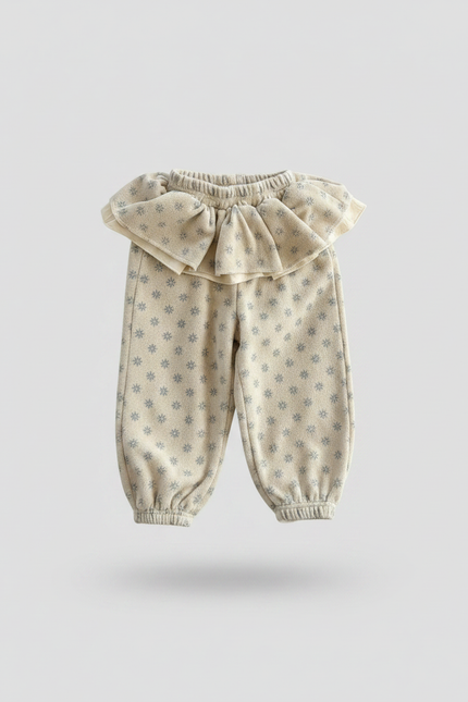 Pantalon Velours Beige Volants Imprimé Floral Fille - vue 2