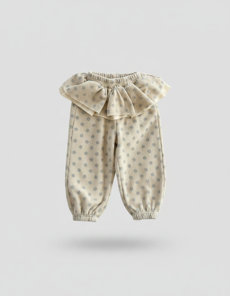 Pantalon Velours Beige Volants Imprimé Floral Fille - vue 2