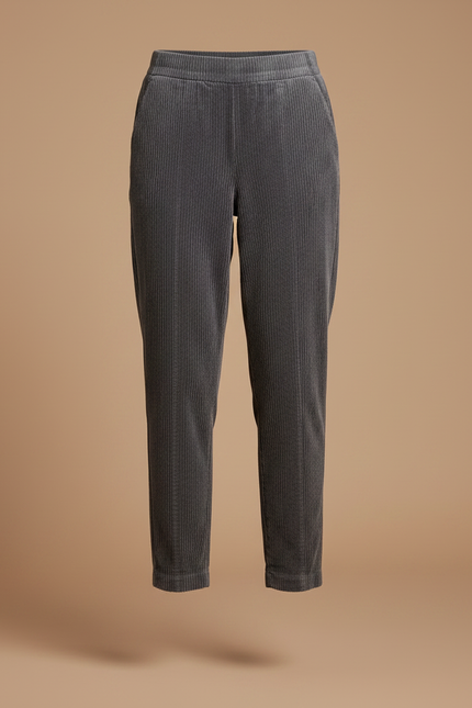 Pantalon Velours Côtelé Gris Taille Haute Décontracté Femme - Cordé - vue 3