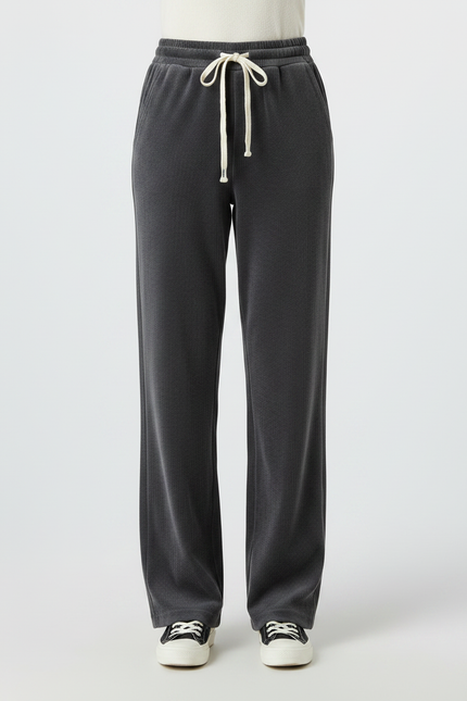Pantalon Velours Côtelé Gris Ample Cordon Femme - Cordé - vue 3