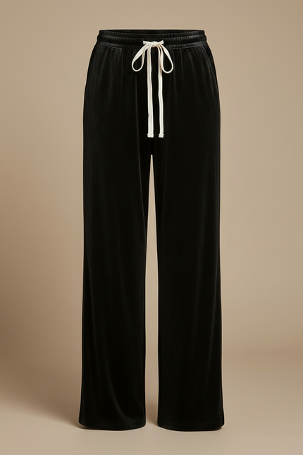 Pantalon Velours Noir Ample Cordon Décontracté Fluide - vue 3