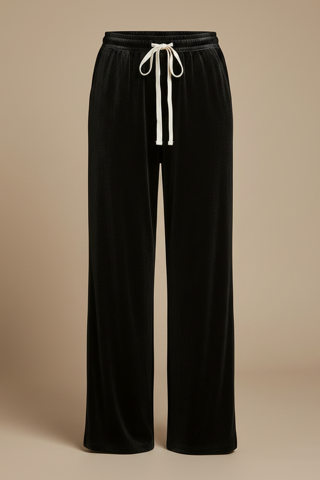 Pantalon Velours Noir Ample Cordon Décontracté Fluide - vue 3