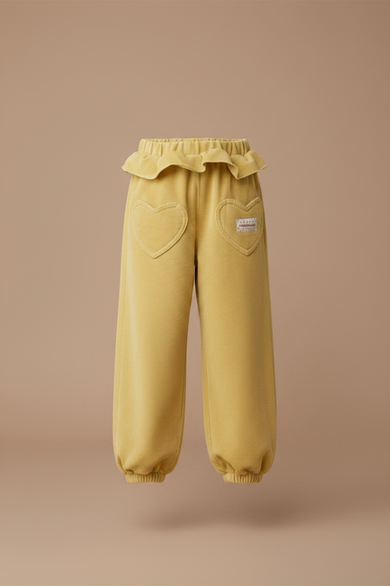 Pantalon Velours Jaune Ample Côtelé Cœurs Fille - Cordé - vue 3
