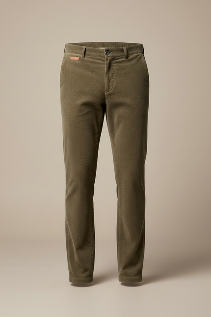 Pantalon Velours Côtelé Homme Vert Coupe Droite - Kaki Cordé - vue 3